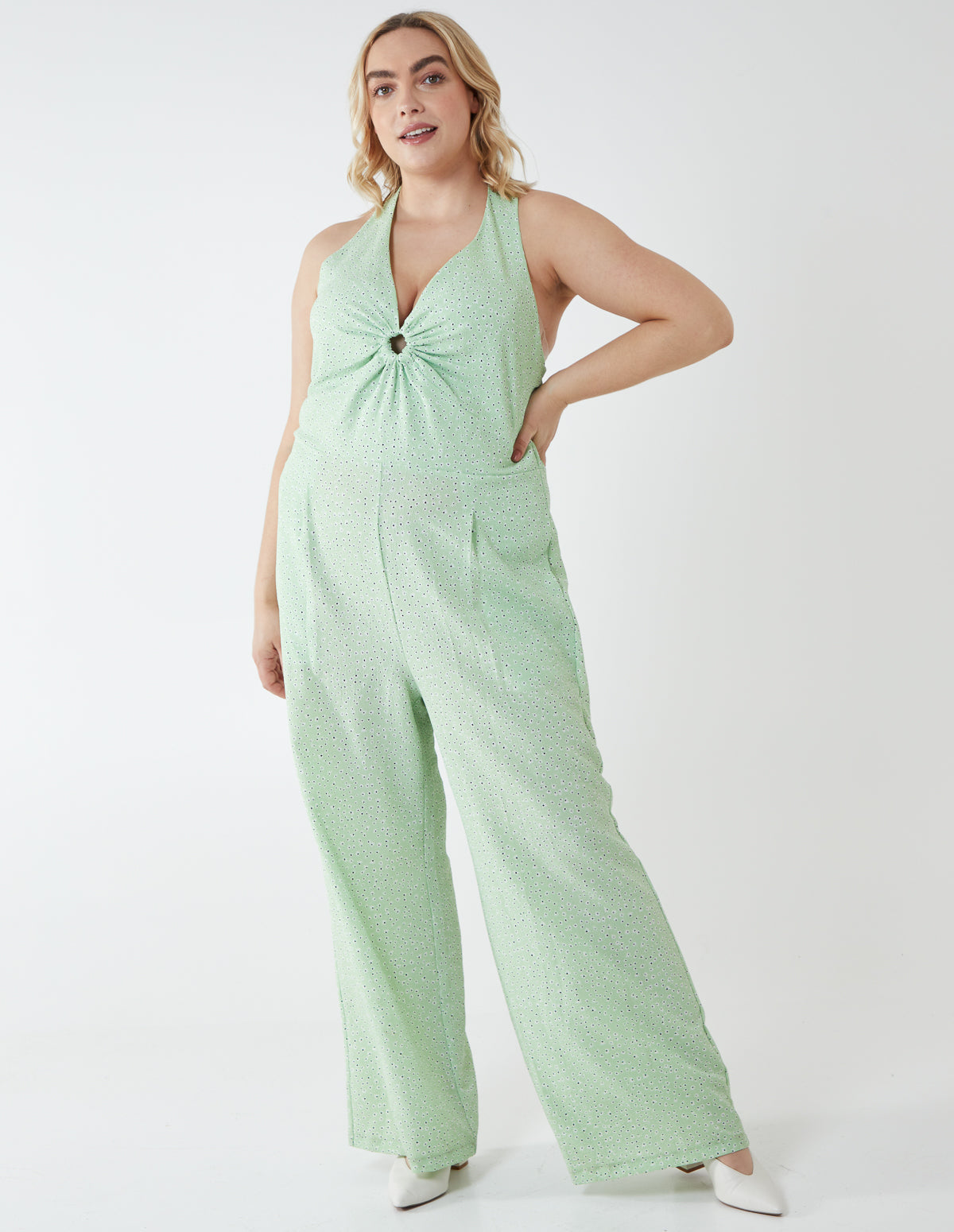 Curve Halter Neck Culotte Green Jumpsuit