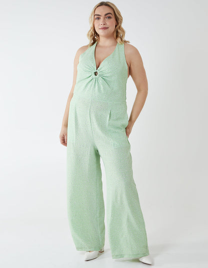Curve Halter Neck Culotte Green Jumpsuit