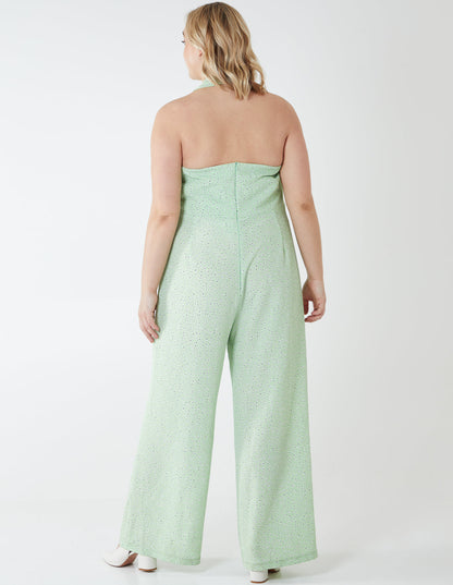 Curve Halter Neck Culotte Green Jumpsuit