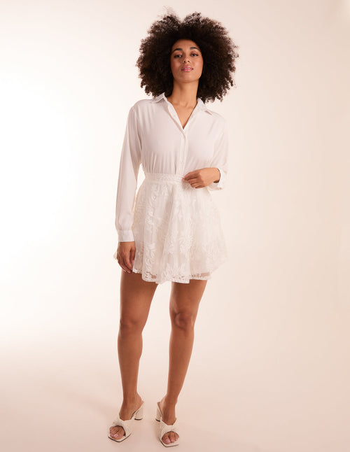 White Embroidered Mesh Skirt