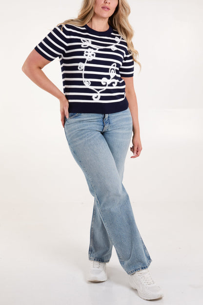 Embroidered Stripe Top