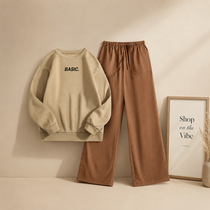 BEIGE SWEATSHIRT BASIC CENTER WITH BROWN FLAPPER