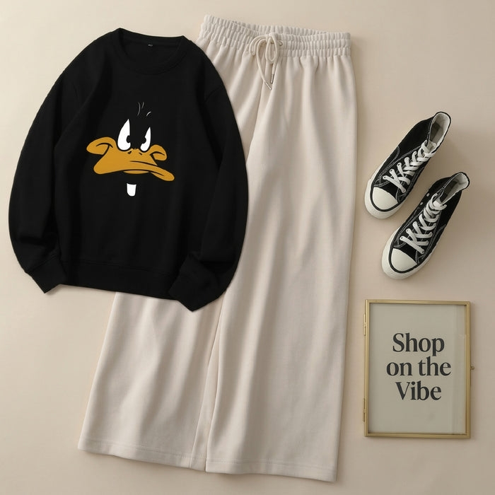 BLACK SWEATSHIRT DAFFY DUCK WITH BEIGE FLAPPER