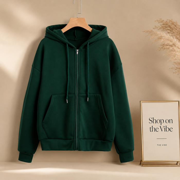 BOTTLE GREEN ZIPPER HOODIE