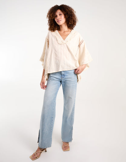 V Front Crochet Fringe Kimono Top