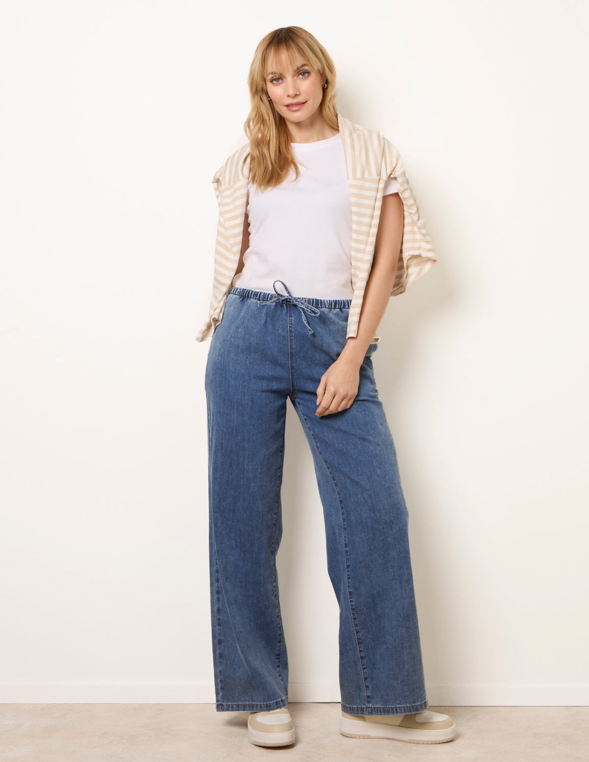 Draw String Wide Leg Denim Trousers
