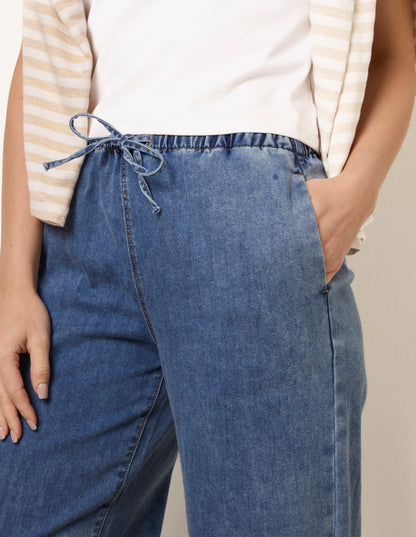 Draw String Wide Leg Denim Trousers