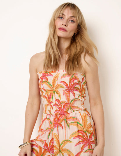 Side Split Flare Leg Tropical Jumpsuit