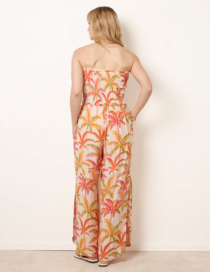Side Split Flare Leg Tropical Jumpsuit