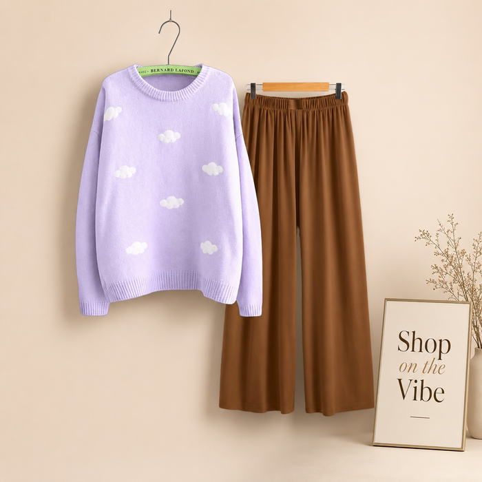 CLOUD ALLOVER LILAC SWEATSHIRT WITH BROWN FLAPPER