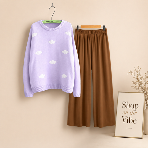 CLOUD ALLOVER LILAC SWEATSHIRT WITH BROWN FLAPPER