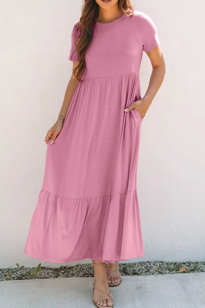 Solid Color High Waist Pocketed Tee Dress