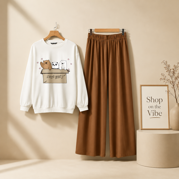FREE BEAR WHITE SWEATSHIRT WITH BROWN FLAPPER