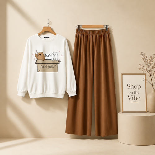 FREE BEAR WHITE SWEATSHIRT WITH BROWN FLAPPER
