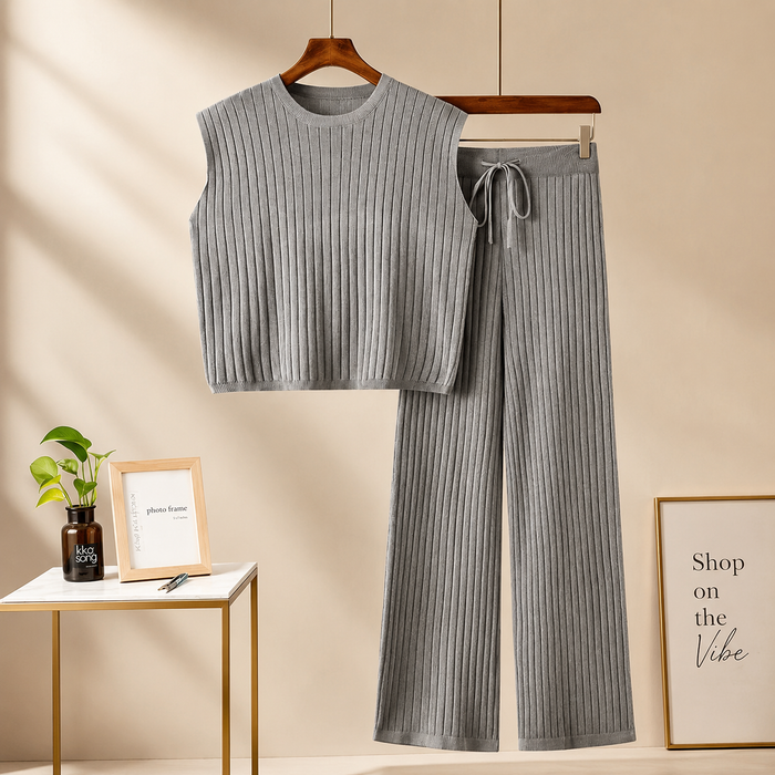 GREY RIB KNIT TRACKSUIT