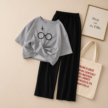 GREY TSHIRT HARRY POTTER GLASSES WITH BLACK FLAPPER