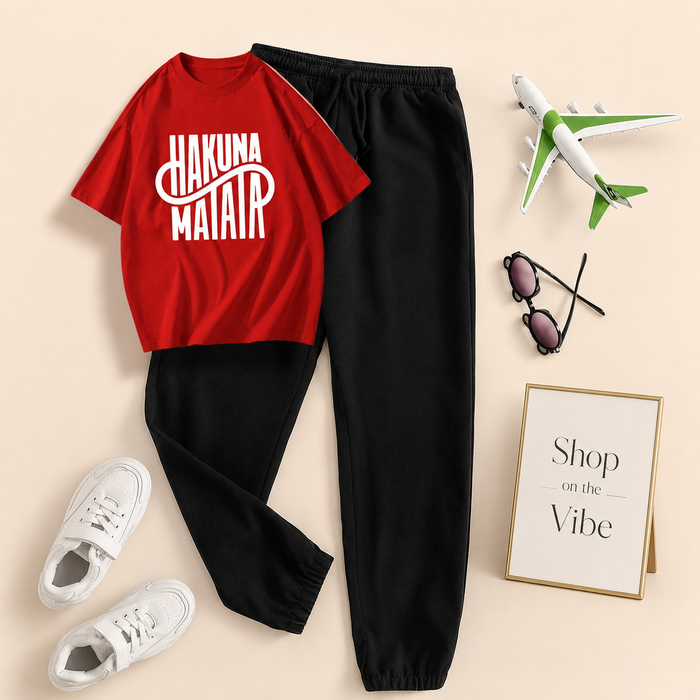 HAKUNA MATATA RED TEE WITH BLACK TROUSER