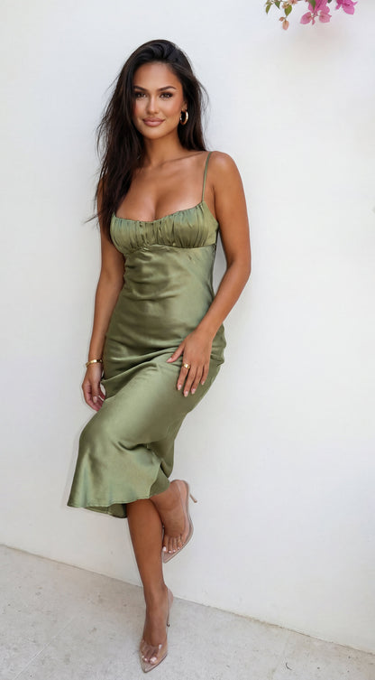 Olivienne Satin Maxi Dress - Green
