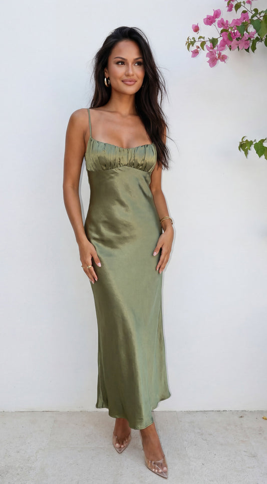 Olivienne Satin Maxi Dress - Green