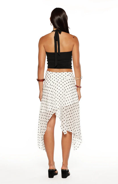 Khalea White Polka Dot Hanky Hem Midi Skirt