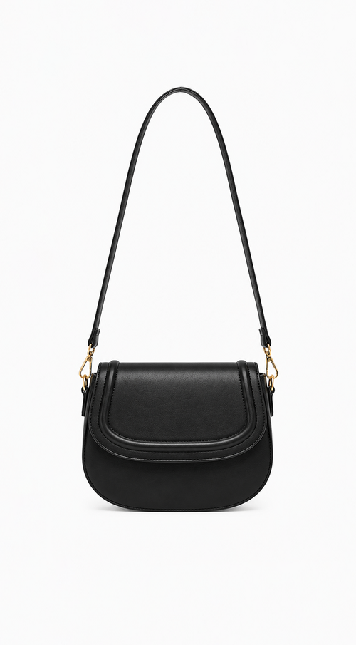 Faux Leather Crossbody Bag - Black