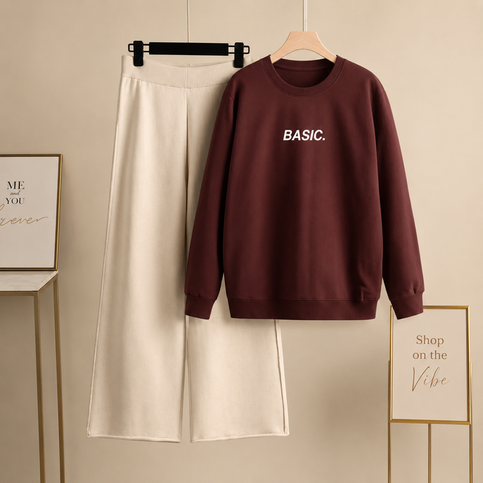 MAROON SWEATSHIRT BASIC PRINT  WITH BEIGE FLAPPER