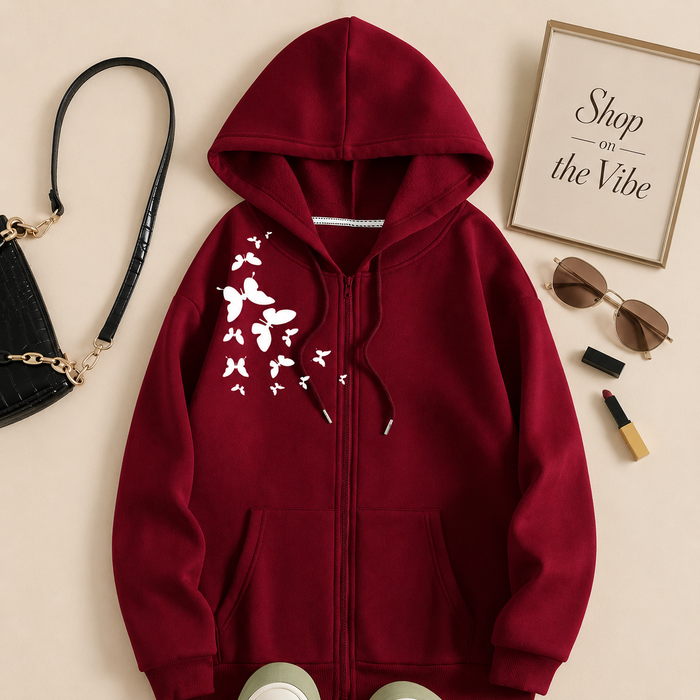 MAROON ZIPPER HOOD SHOULDER BUTTERFLY