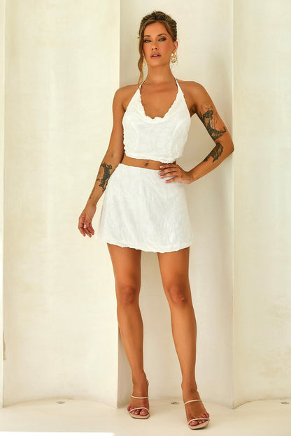 Moonlight Drive Beaded Chiffon Mini Skirt - White