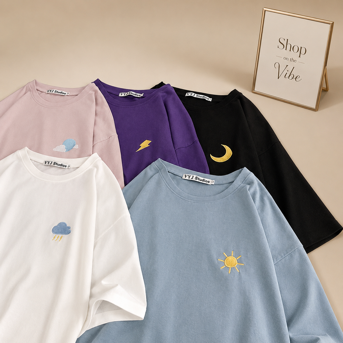 PACK OF 5 TSHIRT (Black, white, purple, sky blue, and pink)