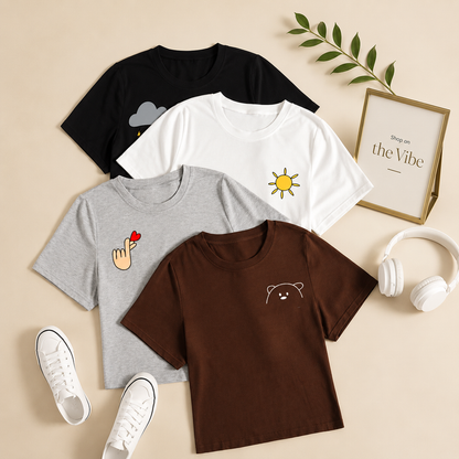 PAIR OF 4 SHIRTS (black, white, grey and brown) print