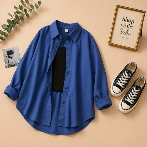 ROYAL BLUE BUTTON DOWN SHIRT WITH BLACK INNER TEE
