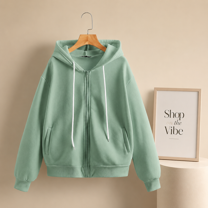 SEA GREEN ZIPPER HOOD
