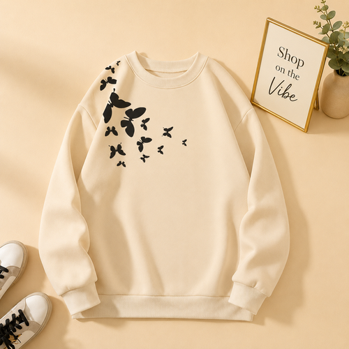 SHOULDER BUTTERFLY CREAM SWEATSHIRT