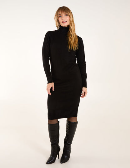 Ribbed Roll Neck Midi Dresss