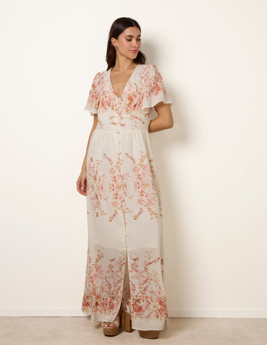 Floral Print Button Front Maxi Dress